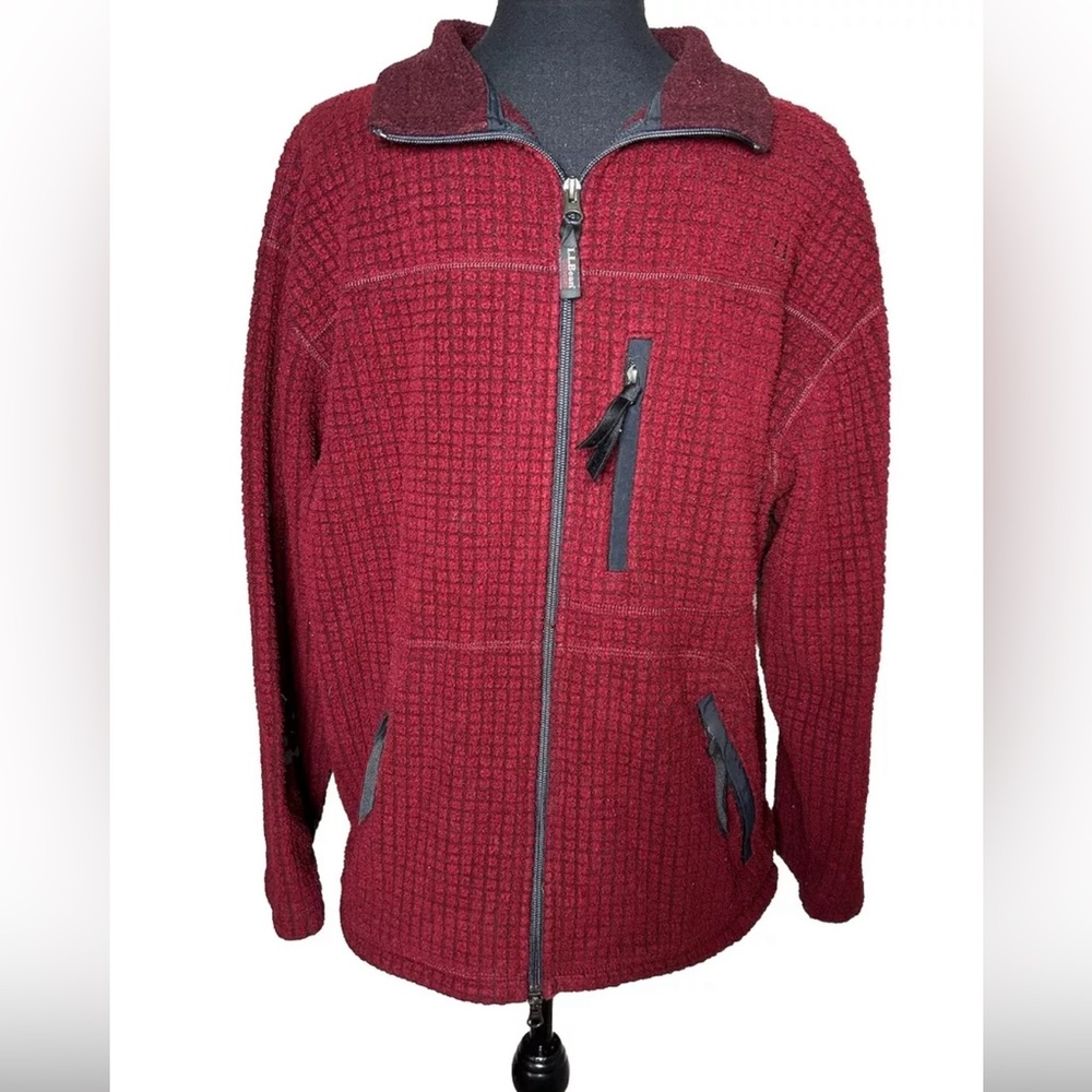 LL Bean Outdoors Vintage Full Zip Jacket Men's Medium Red Fleece Pockets USA